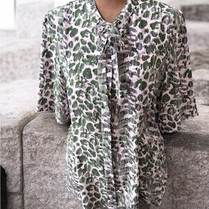 Doncaster Silk Green and White Print Blouse